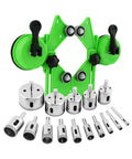 QWLWBU diamond hole saw kit with green adjustable guide jig and 16 diamond drill bits for tile and glass
