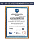 Quality Management System certificate in a wooden frame with official seals and signatures.
