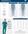 Adar Men's size chart and fit guide for nursing scrub sets, showing sizes Classic and Contemporary Tailored fits.