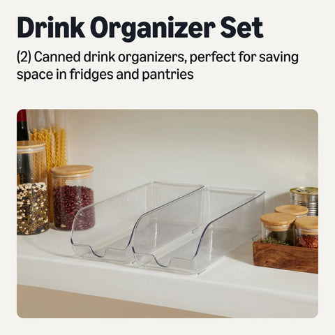 Clear Two Pack Can Organizer For Fridge Pantry Keeps Your Soda And Sparkling Water Stash Legit Organized With This Self Dispensing Beverage Rack Holding Nine Cans Per Section Total Kitchen Helper To Squash Clutter For Good