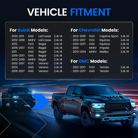 Vehicle fitment chart for Plug N Play High Pressure Fuel Pump With Seal Gasket And Bolt For GMC Terrain 2010-2017, Chevy Equinox 2010-2017