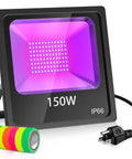 150W LED UV Blacklight Flood Light With 10 Ft Cord for Halloween Parties DJ Nights Club Vibes Neon Poster Fluorescent Glow 400-410 Nm Ultraviolet Beam
