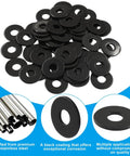 M6 Black Coated Flat Washers 50 Piece Stainless Steel Assortment Kit With 304 Grade Steel For Solid Load Distribution Under Nuts And Bolts, Corrosion Resistant And Durable For Do It All Hardware Projects And Repairs, black flat washers piled together