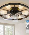 Retro 20 Inch Black Ceiling Fan With Light And Remote Six Speed Control Low Profile Bedroom Ceiling Fan Includes Six E27 Bulbs 60W