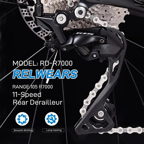 11 Speed Road Bike Derailleur Direct Mount RD R7000 GS Upgrade installed, showcasing gears and smooth chain movement