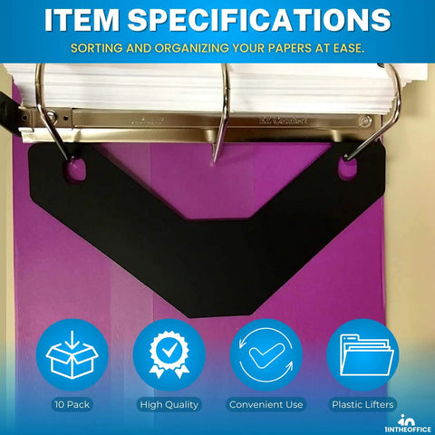 Black Binder Sheet Lifters For 11x8.5 Inch Binders, 3 Ring Binder Lifters, Pack Of 10, Keeps Pages Flat And Protected displayed in use.