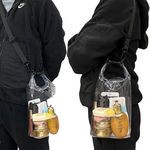 Clear Stadium Approved See Through Bag Pouch Water Resistant Crossbody Dry Bag For Concerts worn over shoulder