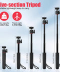 Extendable Mini Tripod For GoPro Hero Cameras And Osmo Pocket, height variations from 8 to 23.6 inch, five-section design, black