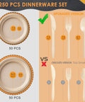 Eco Friendly Sugarcane Disposable Dinnerware Set With 250 Pieces Of Compostable Plates And Biodegradable Utensils comparison