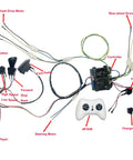 24V Ride On Car Wiring Harness Conversion Kit With 2.4G Bluetooth Control Box showing wires, remote, and components.