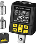 Half Inch Drive Digital Torque Adapter With Color Display And Alerts 1 Percent Accuracy 12.5 To 250 FtLb Range Peak And Track