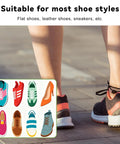 Image of various shoes including sneakers and heels, illustrating the versatility of Straight Up Fix For Tattered Soles, 8 Piece White Microfiber Shoe Repair Patches.