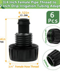 Six Pack 3/4 Inch Female Pipe Thread To 1/2 Inch Drip Tubing Adapter Swivel Garden Hose Connector For 1/2 Inch Drip Line Fits Standard 3/4 Inch Hoses And Faucets, black plastic