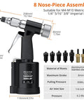 Your Go To Heavy Duty Pneumatic Hydraulic Rivet Nut Set Kit with Eight Mandrels and Storage Case