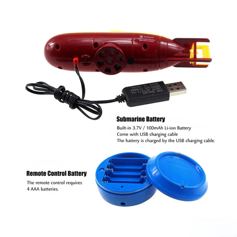 Mini RC Submarine Boat For Kids, 6 Channel Full Function Remote Control Underwater Toy With Dive And Surface Actions, USB Charging