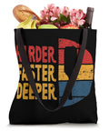 Dragon Boat Racing Tote Bag For Paddlers with 'Harder Faster Deeper' text, filled with groceries, black with colorful design