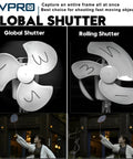 Comparison of global shutter and rolling shutter effects on a fan and moving person, emphasizing clarity of Global Shutter USB Camera for Computer and Laptop, 2MP 1920x1200, 90fps High Speed Machine Vision Camera, Wide Angle No Distortion, Plug And Play USB Webcam for Industrial Inspection and AI Vision.