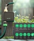 Brass Inlet And Outlet Smart Sprinkler Hose Timer With Flow Meter Dope App Remote Control For Garden Hose And Bluetooth 2.4GHz WiFi Connection Automatic Drip Irrigation System For Lawn And Yard.
