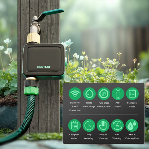 Brass Inlet And Outlet Smart Sprinkler Hose Timer With Flow Meter Dope App Remote Control For Garden Hose And Bluetooth 2.4GHz WiFi Connection Automatic Drip Irrigation System For Lawn And Yard.