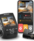 Dual Channel Dash Cam With Front 4K And Rear 1080p Recording Wi Fi 2.4 Inch LCD on display with mobile app interface