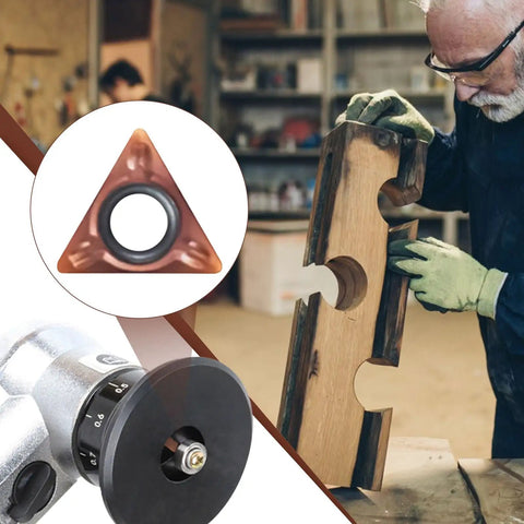 Badass 10 Pack Slick Triangle Carbide Cutter Heads For Mini Pneumatic Chamfering Machine With Heavy Duty Tin Coating for wood and metal trimming.