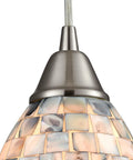Capri Mini Pendant Light With Satin Nickel Finish And Gray Capiz Shell In Transitional Style close-up on mosaic detail