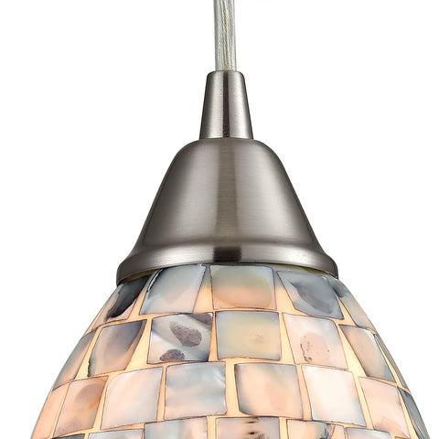 Capri Mini Pendant Light With Satin Nickel Finish And Gray Capiz Shell In Transitional Style close-up on mosaic detail