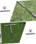 Stainless Steel Soil Sampler Probe with T Handle for lawn care, shown on grass and artificial turf for precise sampling.