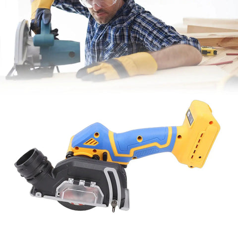 Badass Cordless Cut Off Tool Featuring Heavy Duty Brushless Motor And Hella Fast 19000 Rpm Speed To Rip Through Metal Wood Plastic And Stone With Detachable Dust Shield, close-up view.