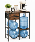 5 Gallon Water Jug Holder With 4 Slots Sturdy Water Dispenser Stand With Drawers And Wood Shelves for kitchen and coffee station