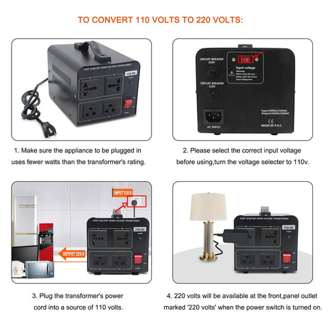 Instruction guide for 1500W Voltage Converter Transformer 110V To 220V And 220V To 110V Step Up Down Power Adapter usage