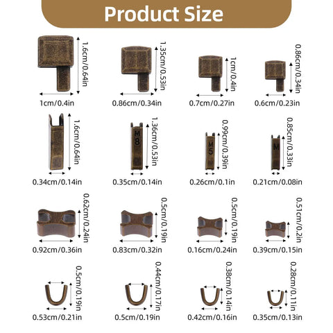 Diagram showing sizes of components in 60 Piece Heavy Duty Metal Zipper Repair Kit For Jackets Luggage And Outdoor Gear Universal Zipper Fix With Top And Bottom Stops And Insertion Pins Includes 12 Sets Of Repair Pins And Stops Compatible With YKK And Ideal