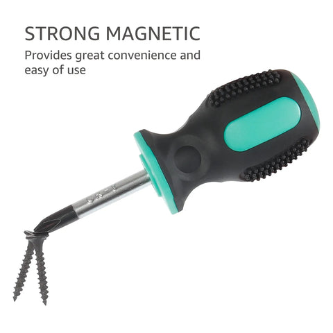 Stubby 4 Piece Tool Set With Hammer Flat And Phillips Screwdrivers And Adjustable Wrench In Turquoise Lightweight Durable Steel With Soft Grip Handles