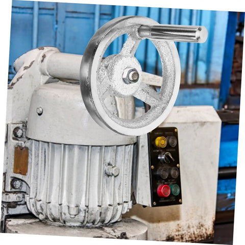 Heavy Duty Cast Iron Handwheel With Chrome Plated Crank Handle For Lathe And Milling Machines attached to machinery