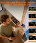 Man using a 2000W Beast Pure Sine Wave Inverter 12V DC to 110V 120V AC Power Converter with dual LCD display in an RV