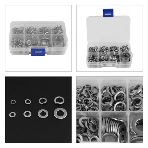 200 Piece Stainless Steel Flat And Spring Washer Set With Box For M5 M6 M8 M10 Heavy Duty Lock Washers And Gasket Retaining Kit