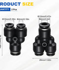 Y Splitter Push To Connect Fittings 3 Way Pneumatic Union For Air Lines 4mm By 6mm By 4mm Tube OD Plastic Black Connector