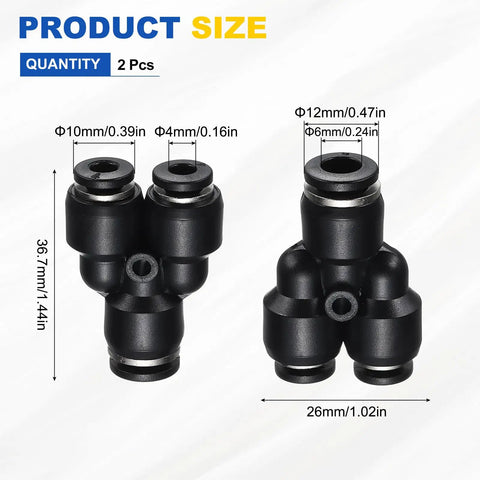 Y Splitter Push To Connect Fittings 3 Way Pneumatic Union For Air Lines 4mm By 6mm By 4mm Tube OD Plastic Black Connector
