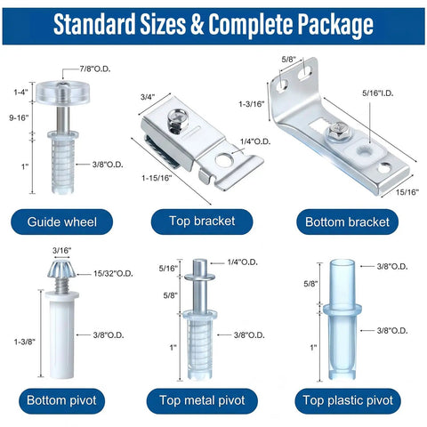Diagram of Two Pack Bifold Door Hardware Kit For Closets And Folding Doors Includes Top And Bottom Pivots 7/8 Inch Guide Wheels
