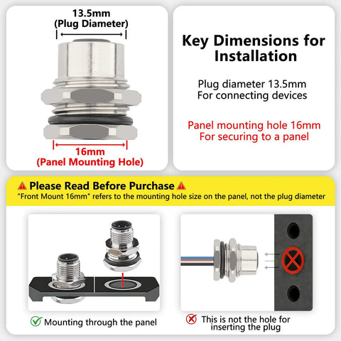 Industrial M12 A Coded 4 Pin Female Field Wireable Connector Panel Mount 16mm Aviation Style IP67 Waterproof Rear Mount Sensor Image