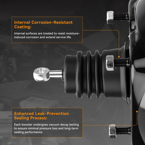Detailed view of Precision Vacuum Power Brake Booster with internal corrosion-resistant coating for classic Ford models.