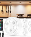 Rechargeable Puck Lights With Remote Control 2400mAh USB C Rechargeable Tap Lights Magnetic Under Cabinet Closet