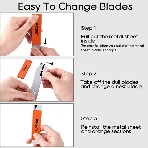 Steps to change blades for 12 Pack Retractable Box Cutter Set With Sharpened Antirust Carbon Steel Blades, utility knife guide