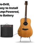 Acoustic guitar with clip on pickup, connected to amp, focus keyword: Clip On Acoustic Guitar Pickup For Steel String Guitars 38 To 42 Inches Not For Classical Transducer With 10 Foot Cable Plug In Anywhere Battery Free Instant Upgrade For Loud Clear Amps And Recordings