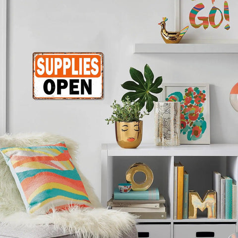 12x8 Inch Aluminum Wall Sign Matte Finish Space Upgrade For Home Cafe Bar Garage Office Shop Warehouse Entryway Or Corridor Durable Anti Rust Waterproof UV Resistant Metal Decor That Keeps Your Walls Looking Fresh, SUPPLIES OPEN sign on wall