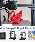 Red swan print on 3D printer using Silk PLA 3D Printer Filament Bundle, 6 Color Set In Gold Silver Red Green Blue Purple
