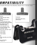 Grippy Long Lasting Bike Disc Brake Pads Kit With Resin Semi Metal And Sintered Options showing compatibility chart.