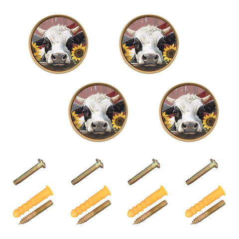 4 Pack Gold Cow Sunflower Cabinet Knobs And Round Drawer Pulls With Cool Design For Cabinets Walls And Dressers Durable Acrylic Zinc Alloy With Scratch Resistant Finish And Dual Screws