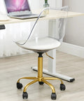 Clear Ergonomic Office Chair With Plush Seat Pad Smooth Swivel Rolling Base Height Adjustable Transparent Acrylic Shell in a modern workspace.