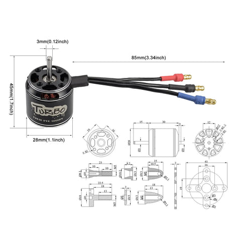D2830EVO 1000KV RC Brushless Motor 2212 Outrunner with specifications and dimensions for UAV Aircraft RC Planes Fixed Wing Helicopters and Robotic Arm Part Beefy Torque Fast Spin High Temp Copper Windings NSK Bearings